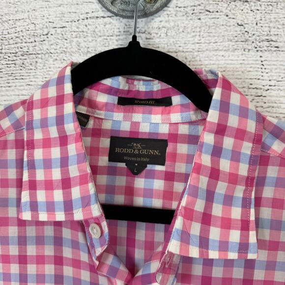 Rodd & Gunn Men's Pink Blue Checkered Button Up Long Sleeve Shirt Size Large - Picture 2 of 8